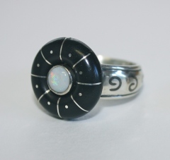 Ring: Silver, opal, ebony, shakudo